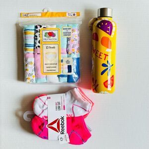 Reebok Girl Socks, Briefs and Water Bottle NEW